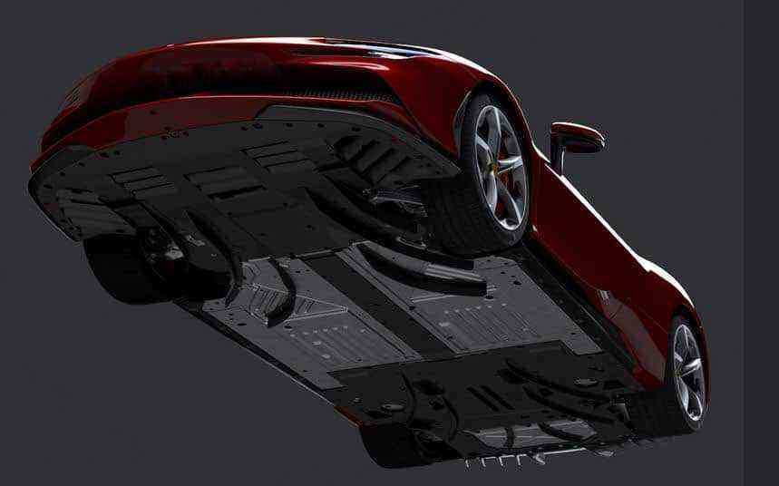 2021 Ferrari SF90 Stradale underbody CAD rendering. 
